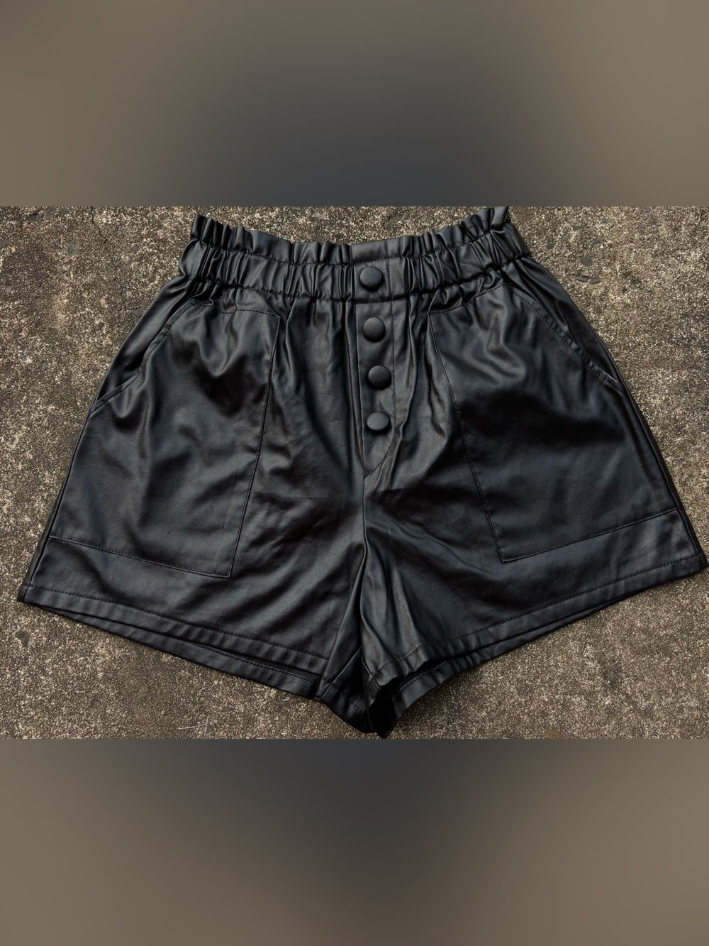 SHEIN Black High-Waist Faux Leather Button Shorts